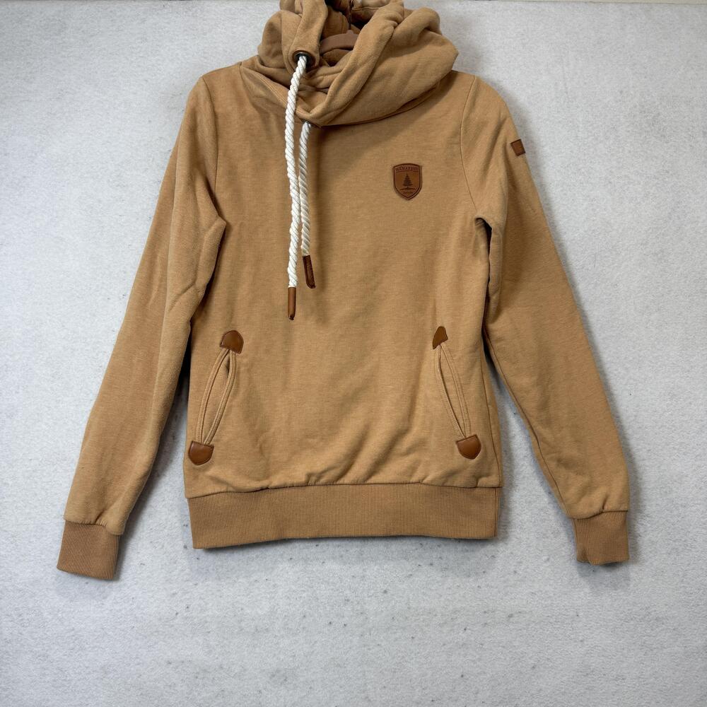 Wanakome Hoodie Womens Small Brown Cowl Neck Fleece Pullover Zip Pockets Logo